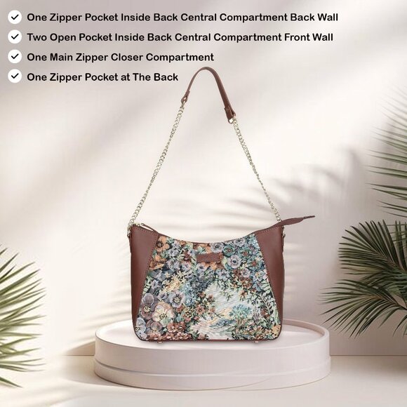 Women's Botanical Design Tapestry Fabric Hobo Bag|Shoulder Sling bag, Purse - Picture 4 of 8